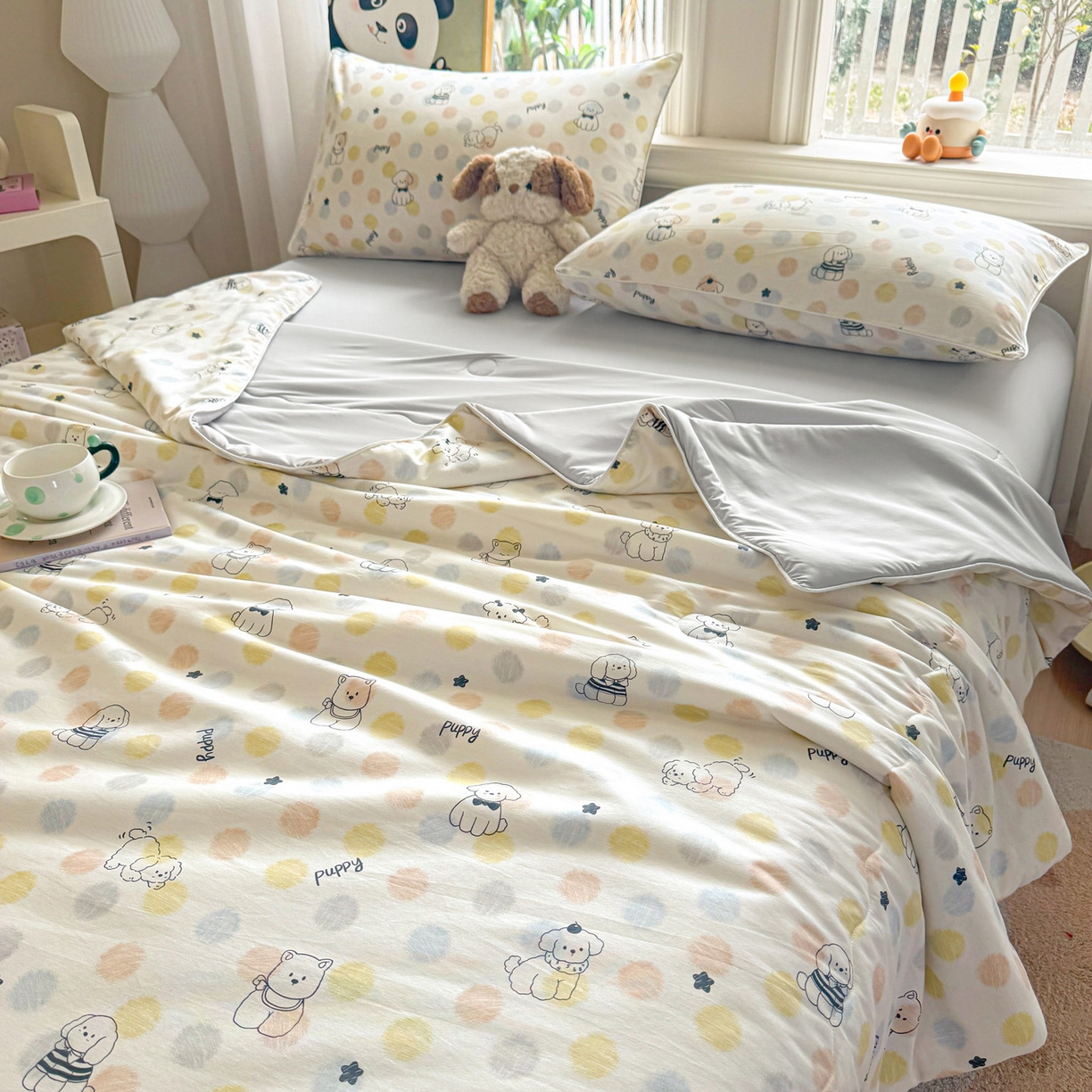 91家纺网 家纺一手货源 找家纺 万盛家纺 2026新款全棉锦氨凉感夏被夏凉被空调被 顽皮狗