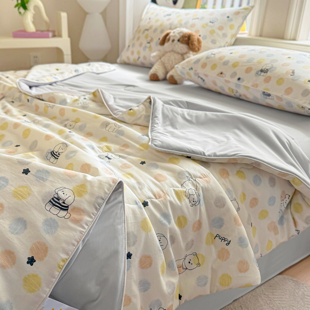 91家纺网 家纺一手货源 找家纺 万盛家纺 2026新款全棉锦氨凉感夏被夏凉被空调被 顽皮狗