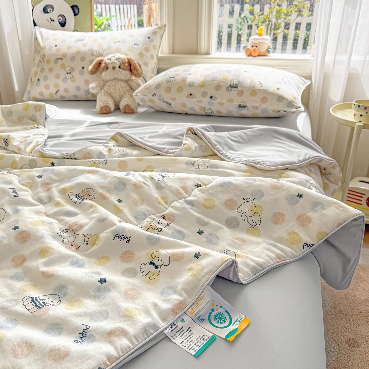 91家纺网 家纺一手货源 找家纺 万盛家纺 2026新款全棉锦氨凉感夏被夏凉被空调被 顽皮狗