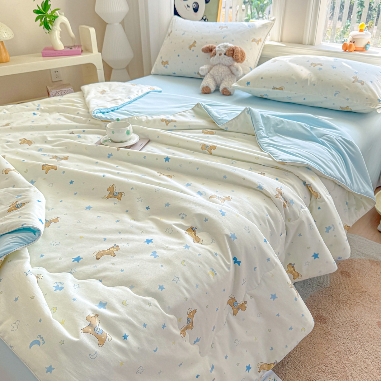 91家纺网 家纺一手货源 找家纺 万盛家纺 2026新款全棉锦氨凉感夏被夏凉被空调被 木马心愿