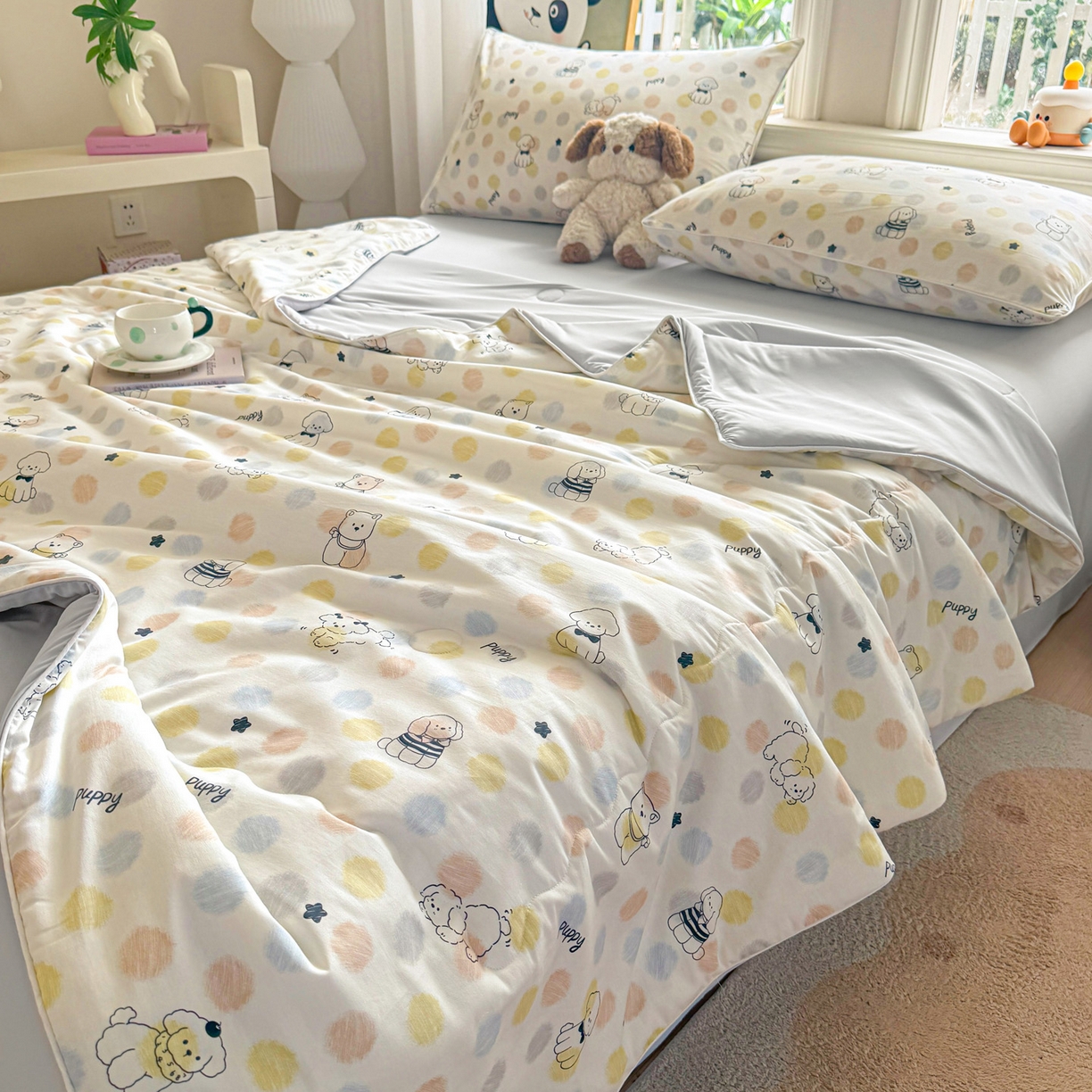 91家纺网 家纺一手货源 找家纺 万盛家纺 2026新款全棉锦氨凉感夏被夏凉被空调被 顽皮狗