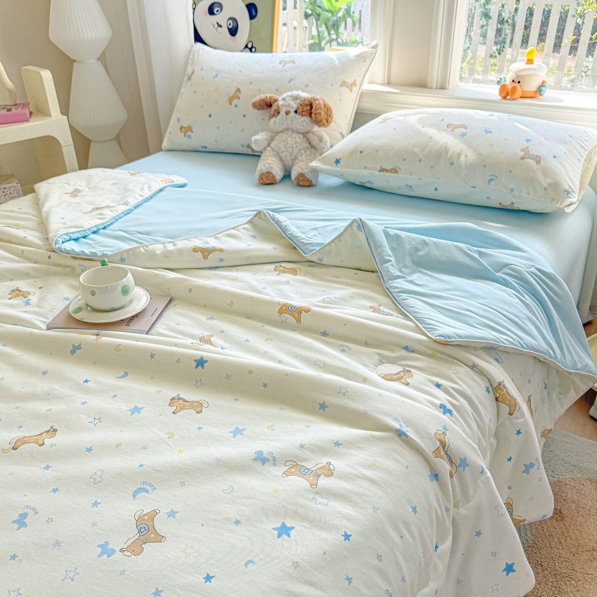 91家纺网 家纺一手货源 找家纺 万盛家纺 2026新款全棉锦氨凉感夏被夏凉被空调被 木马心愿