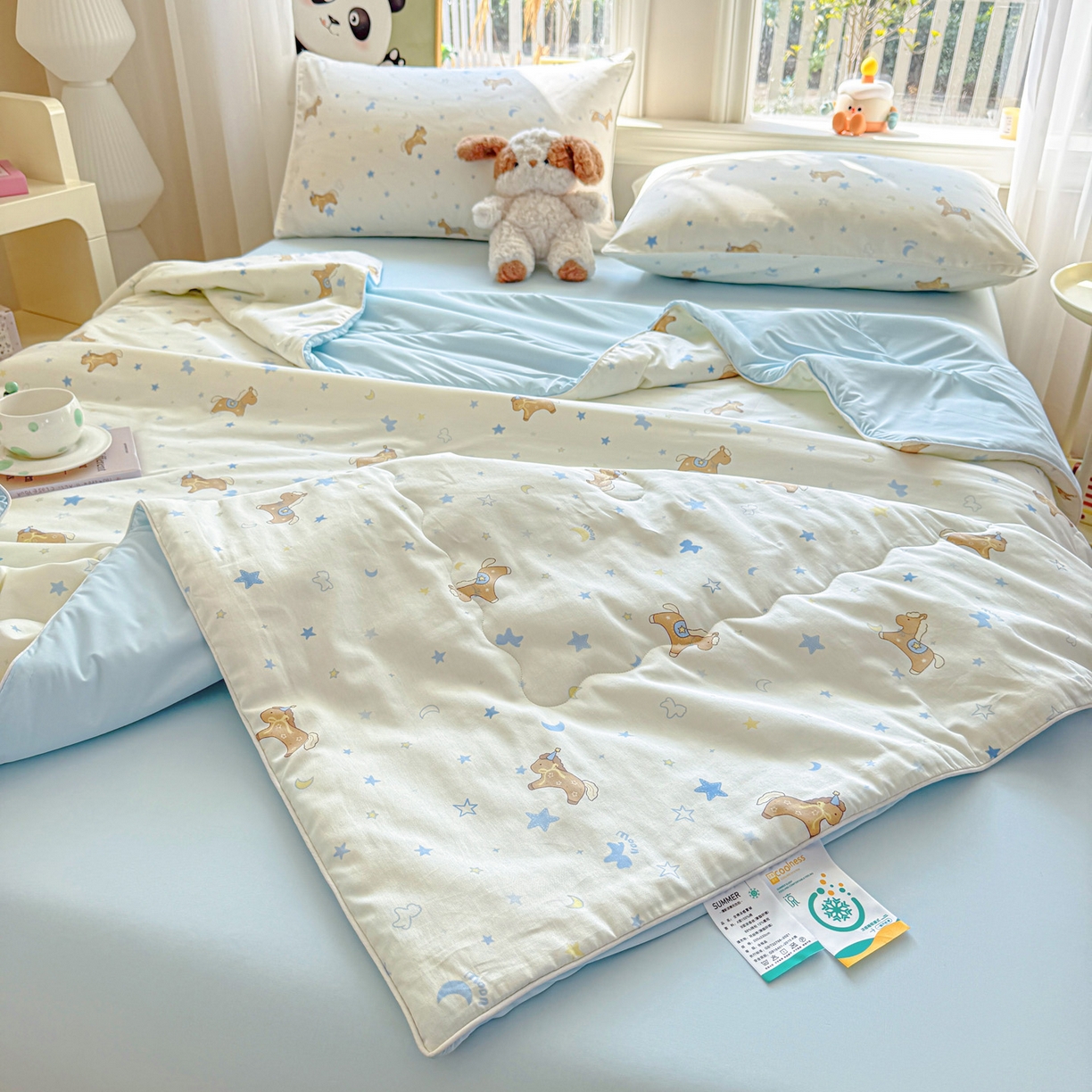 91家纺网 家纺一手货源 找家纺 万盛家纺 2026新款全棉锦氨凉感夏被夏凉被空调被 木马心愿