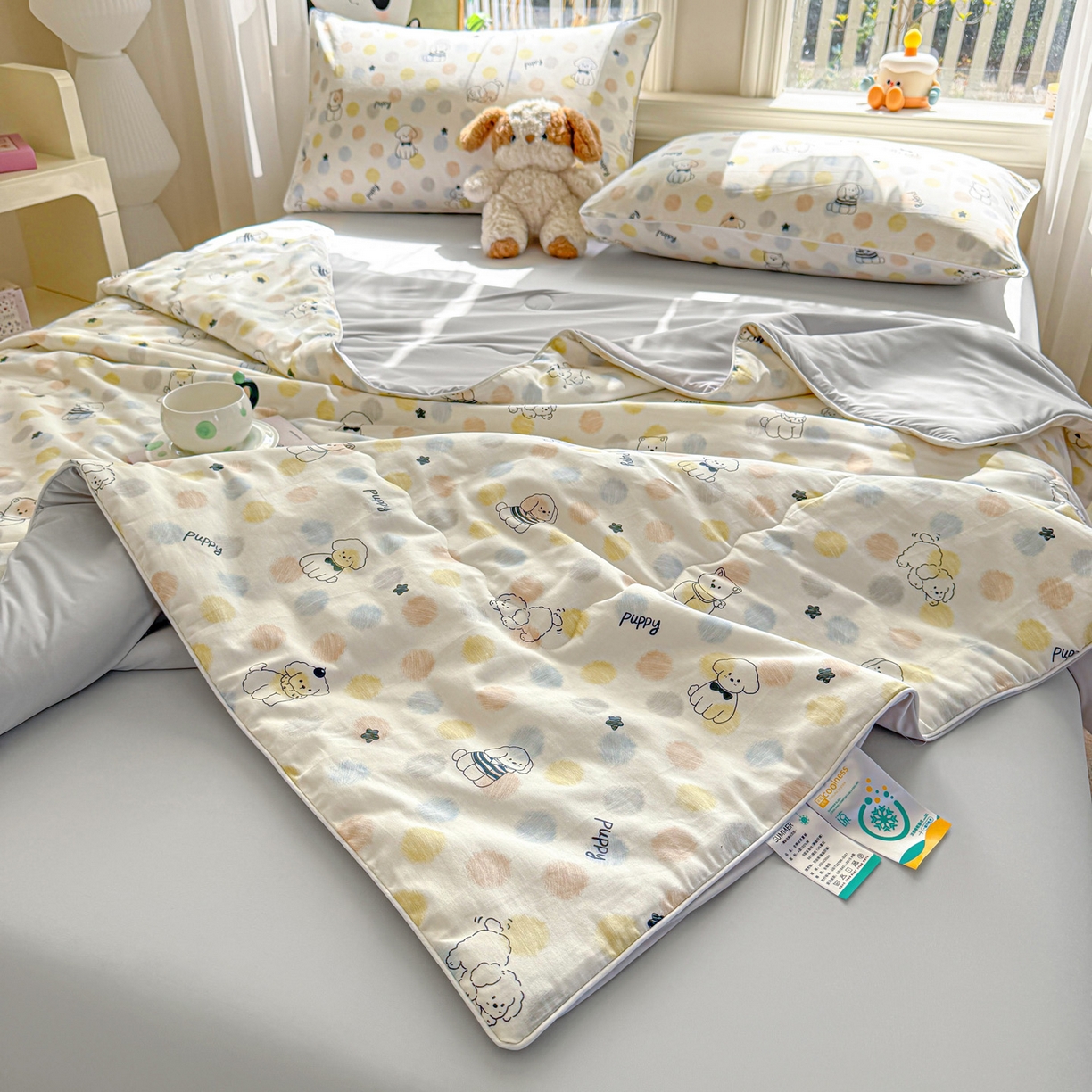 91家纺网 家纺一手货源 找家纺 万盛家纺 2026新款全棉锦氨凉感夏被夏凉被空调被 顽皮狗