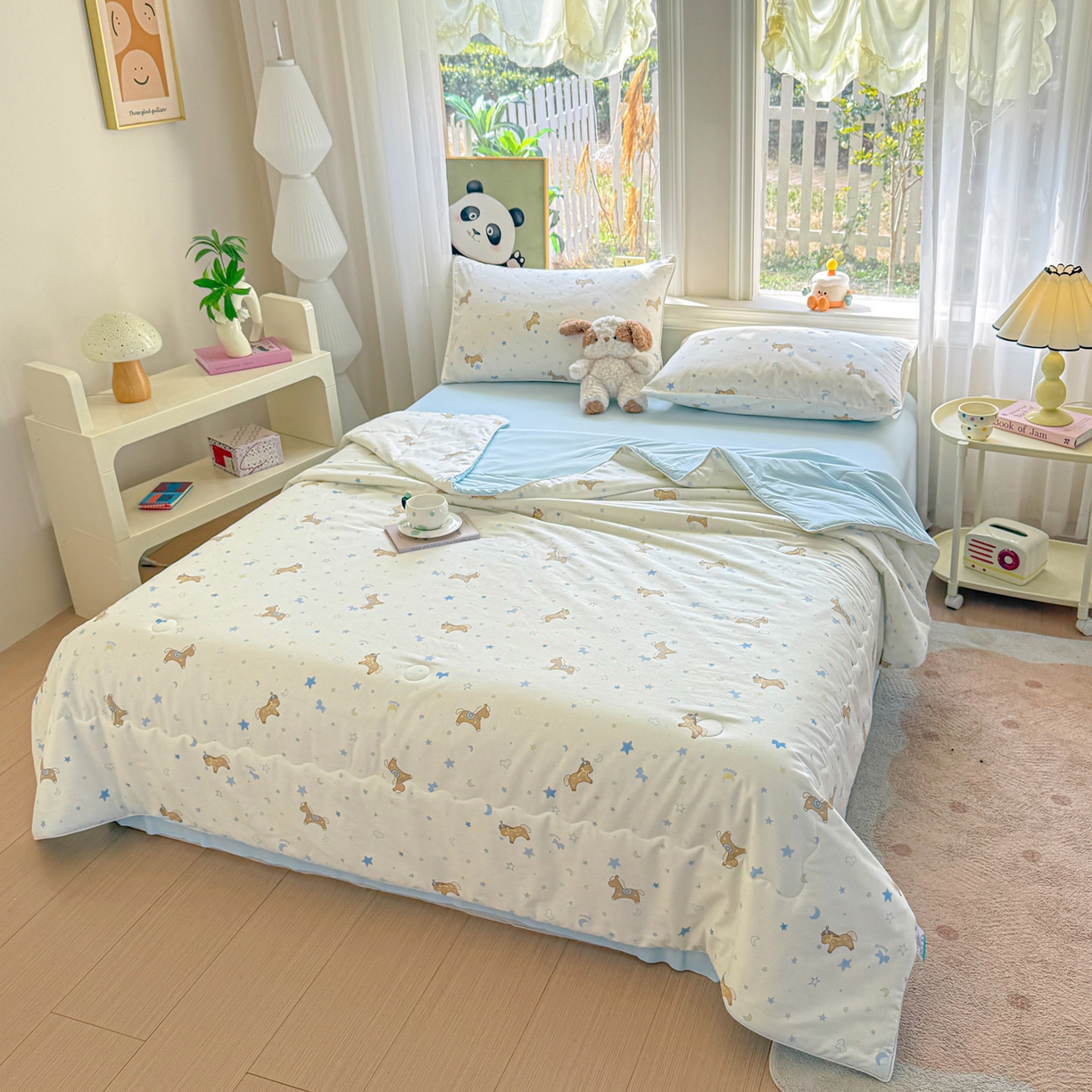 91家纺网 家纺一手货源 找家纺 万盛家纺 2026新款全棉锦氨凉感夏被夏凉被空调被 木马心愿