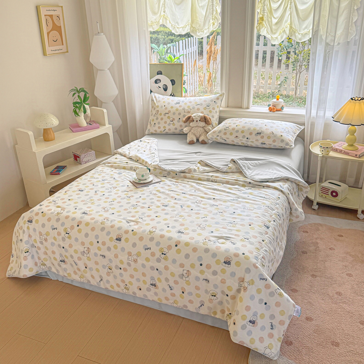 91家纺网 家纺一手货源 找家纺 万盛家纺 2026新款全棉锦氨凉感夏被夏凉被空调被 顽皮狗