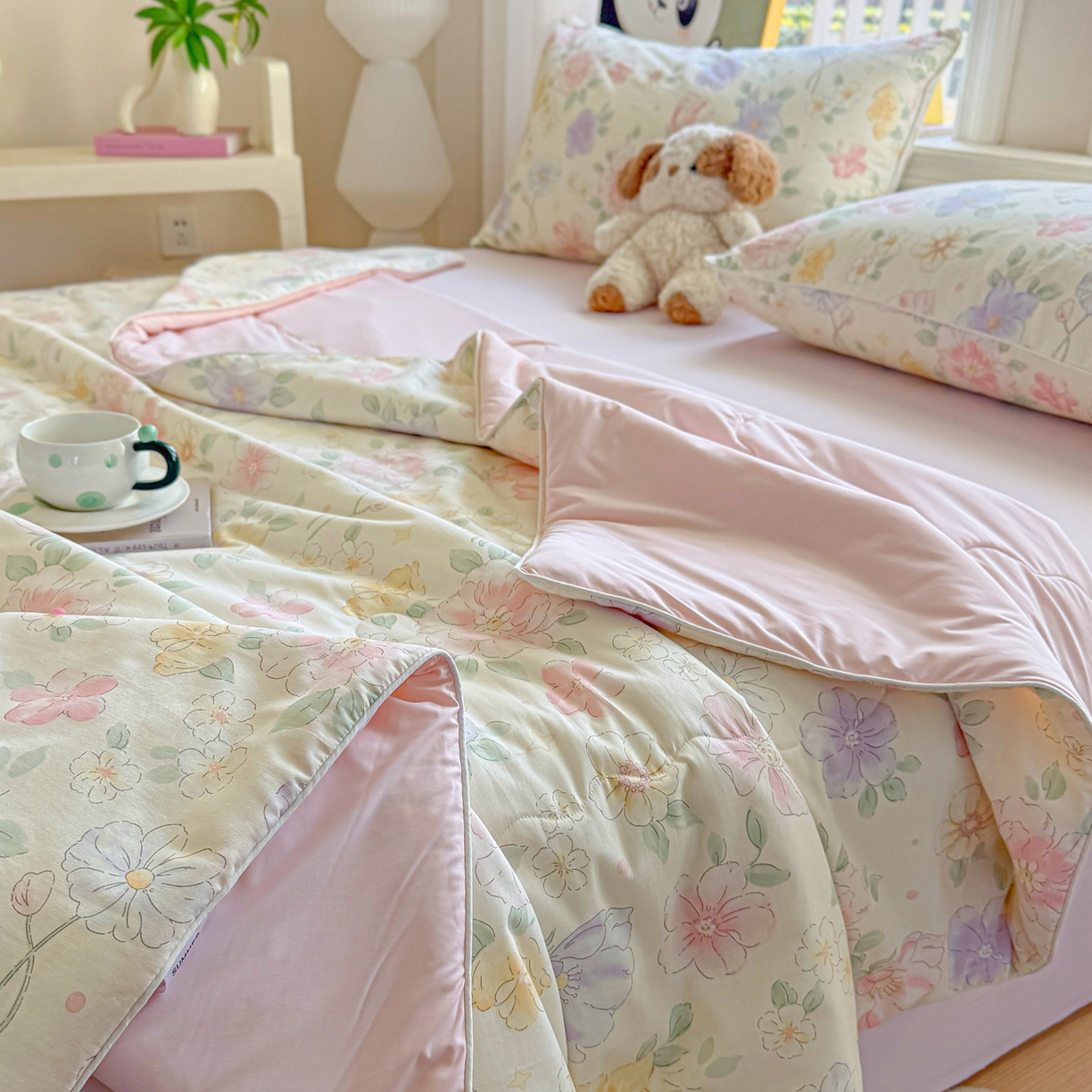 91家纺网 家纺一手货源 找家纺 万盛家纺 2026新款全棉锦氨凉感夏被夏凉被空调被 芬芳馥香