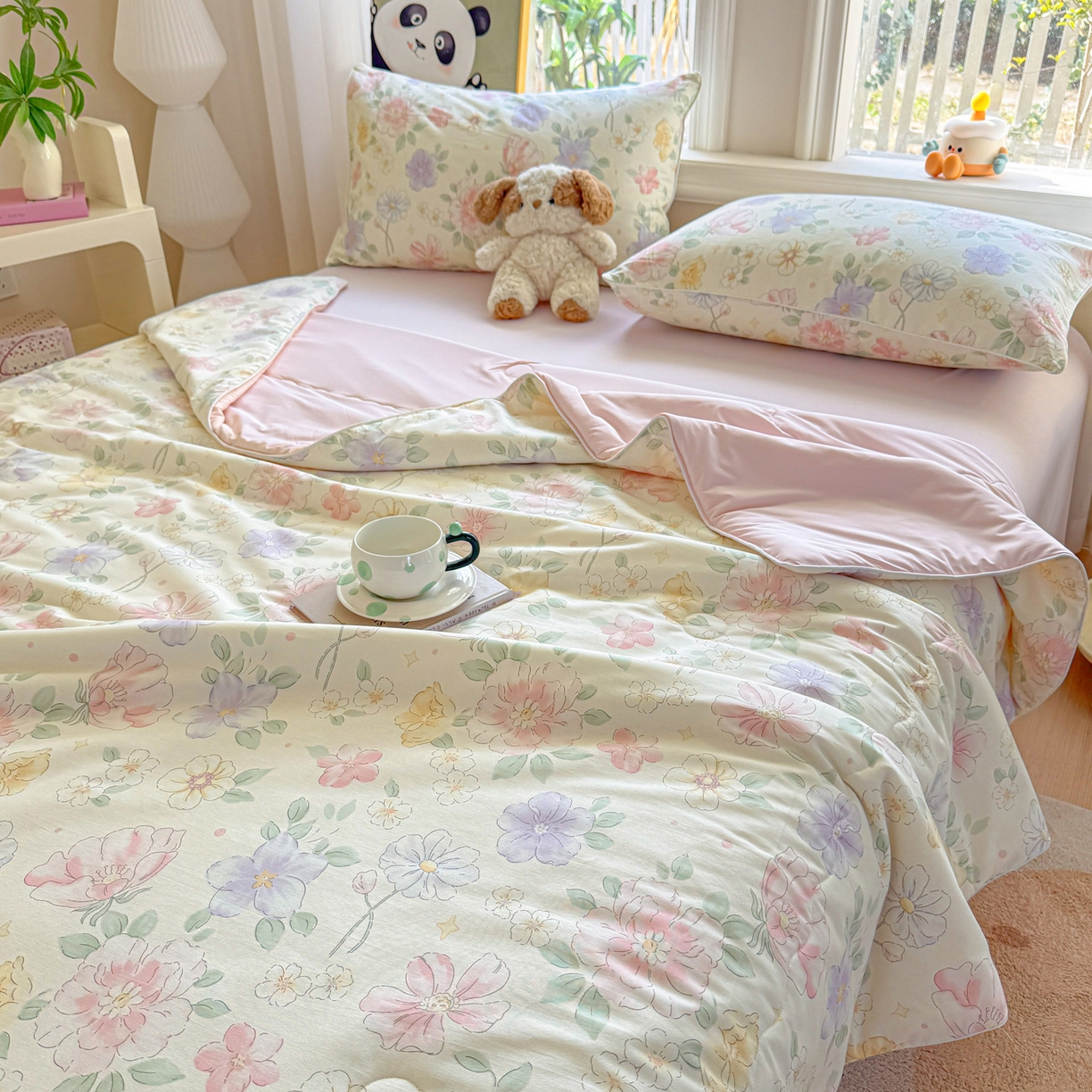 91家纺网 家纺一手货源 找家纺 万盛家纺 2026新款全棉锦氨凉感夏被夏凉被空调被 芬芳馥香