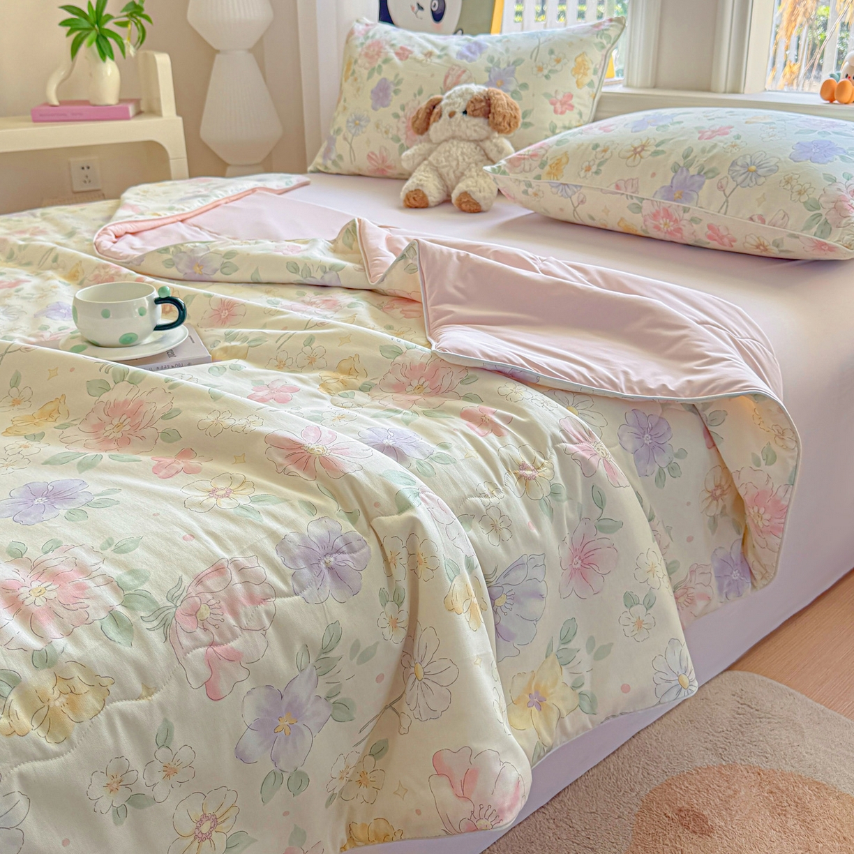 91家纺网 家纺一手货源 找家纺 万盛家纺 2026新款全棉锦氨凉感夏被夏凉被空调被 芬芳馥香