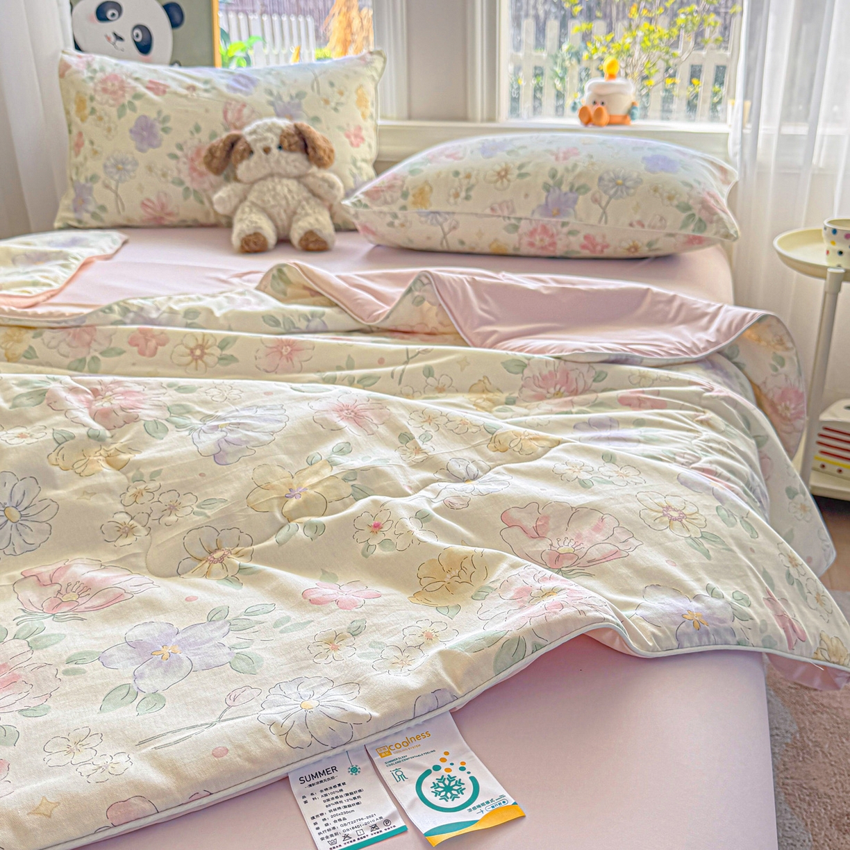 91家纺网 家纺一手货源 找家纺 万盛家纺 2026新款全棉锦氨凉感夏被夏凉被空调被 芬芳馥香