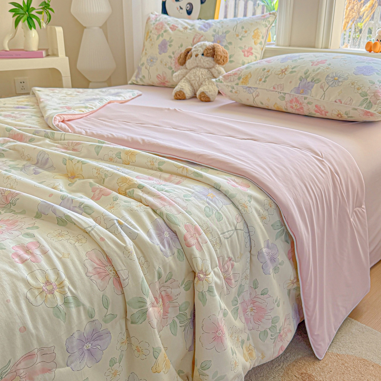 91家纺网 家纺一手货源 找家纺 万盛家纺 2026新款全棉锦氨凉感夏被夏凉被空调被 芬芳馥香