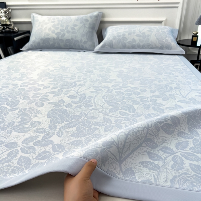 倾慕 2026新款提花凉感凉席床席款三件套系列 情意浓蓝床席款