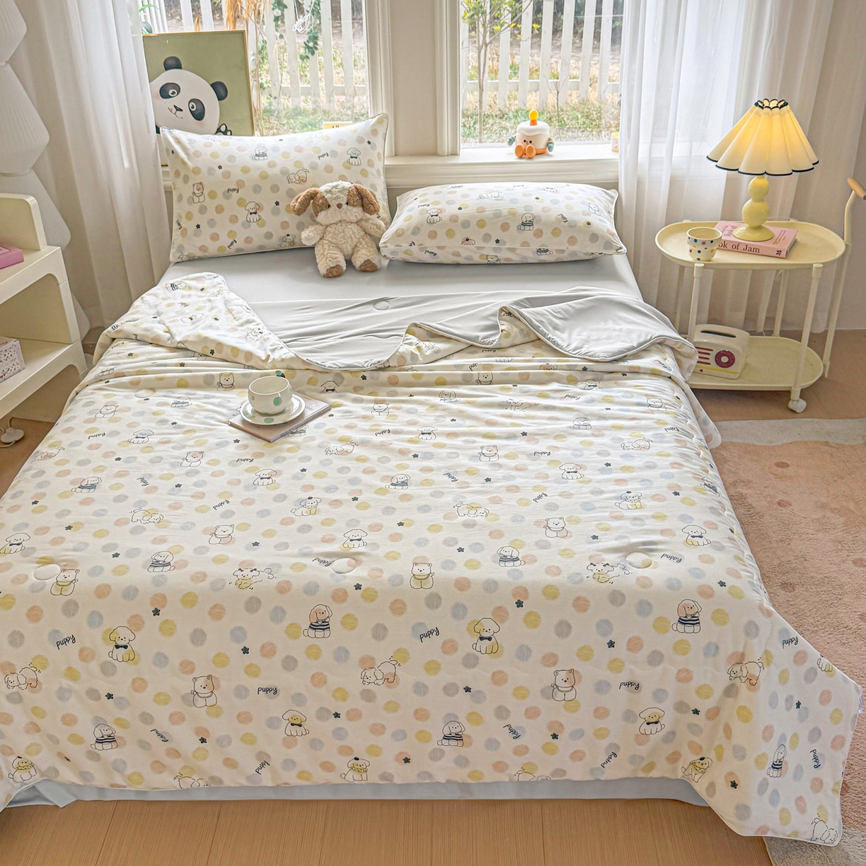 91家纺网 家纺一手货源 找家纺 万盛家纺 2026新款全棉锦氨凉感夏被夏凉被空调被 顽皮狗