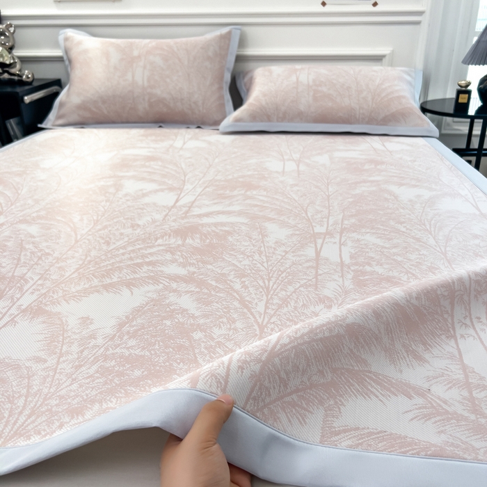 倾慕 2026新款提花凉感凉席床席款三件套系列 森林奇境粉床席款