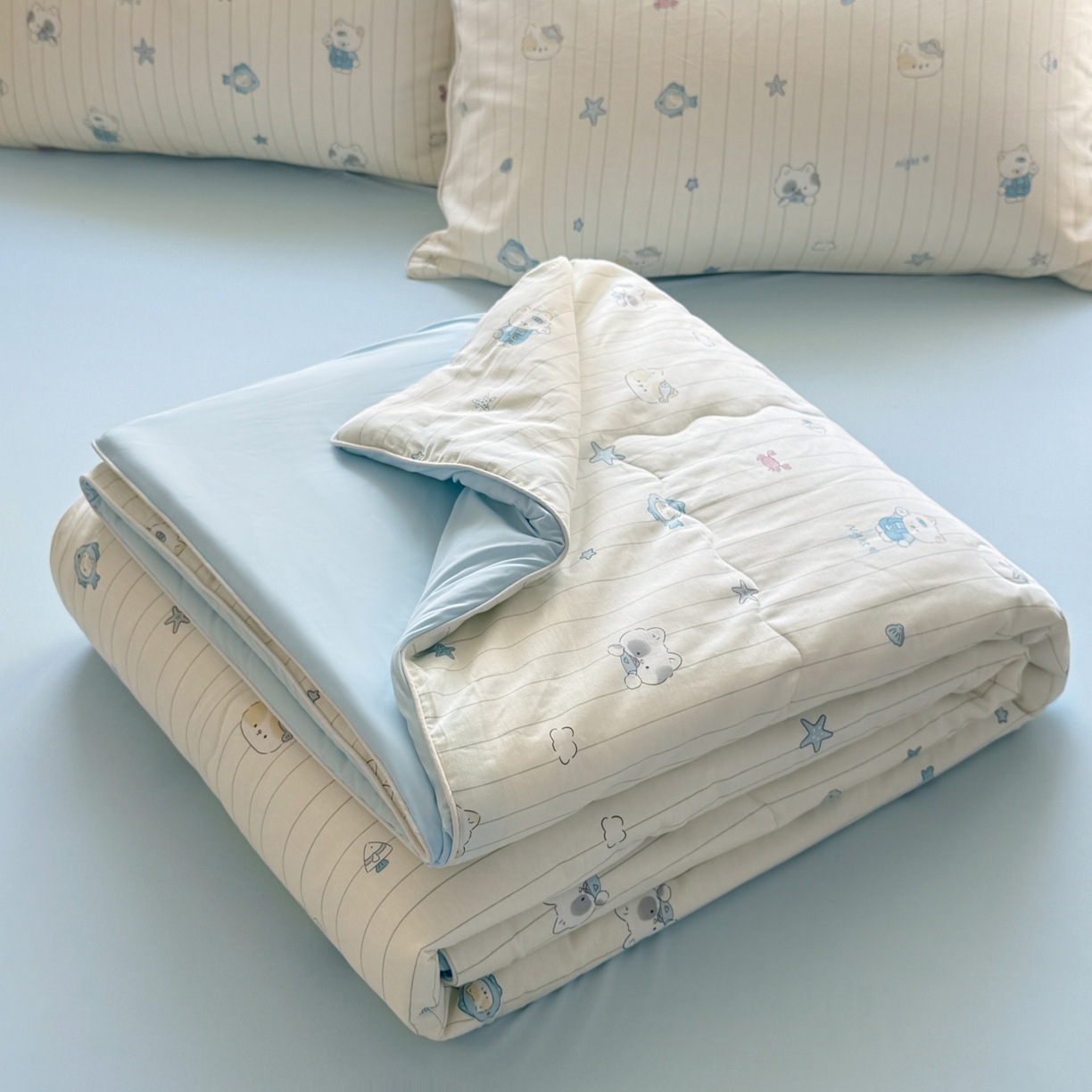 万盛家纺 2026新款全棉锦氨凉感夏被夏凉被空调被 小猫钓鱼