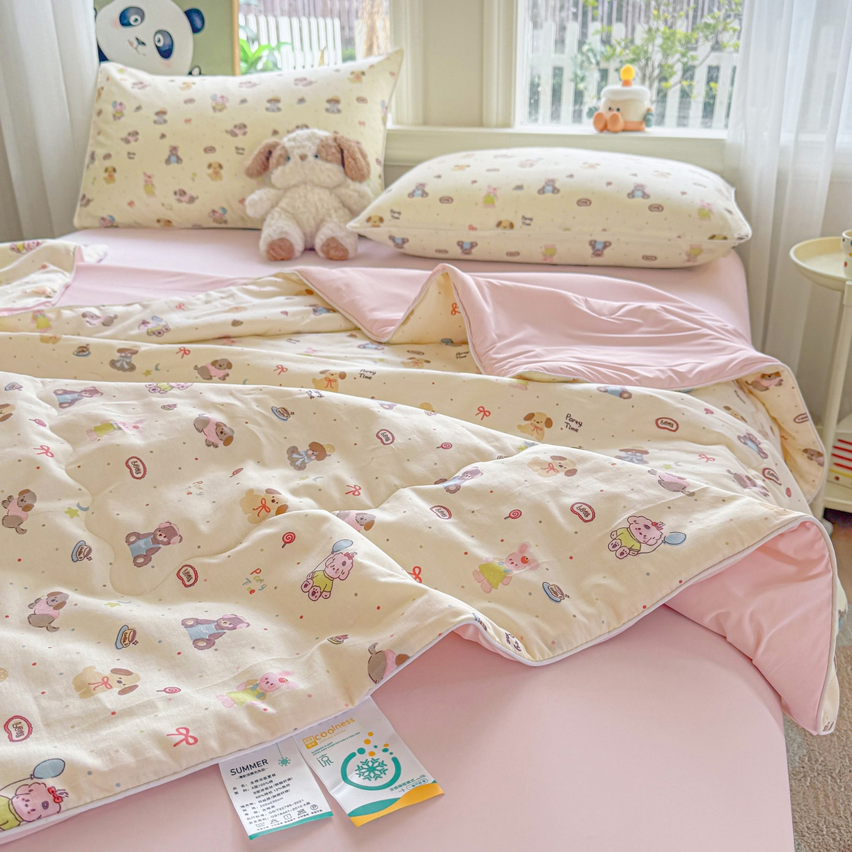 91家纺网 家纺一手货源 找家纺 万盛家纺 2026新款全棉锦氨凉感夏被夏凉被空调被 韩系小萌物