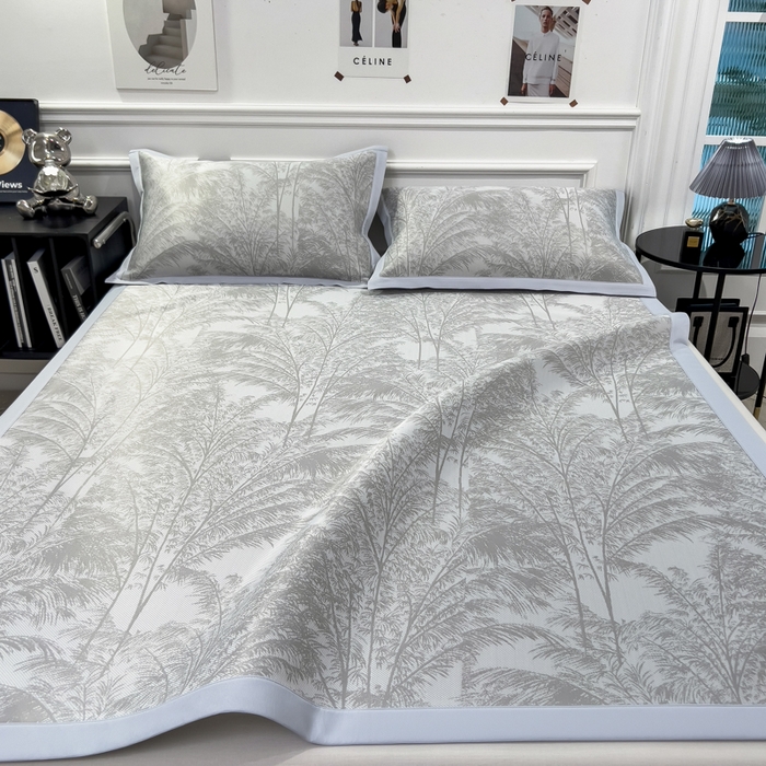 91家纺网 家纺一手货源 找家纺 倾慕 2026新款提花凉感凉席床席款三件套系列 森林奇境灰床席款