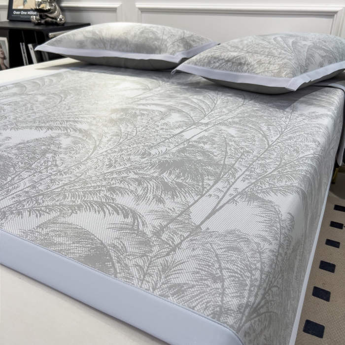 91家纺网 家纺一手货源 找家纺 倾慕 2026新款提花凉感凉席床席款三件套系列 森林奇境灰床席款