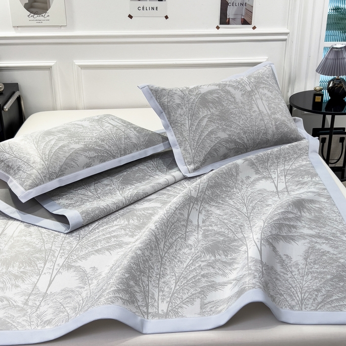 91家纺网 家纺一手货源 找家纺 倾慕 2026新款提花凉感凉席床席款三件套系列 森林奇境灰床席款