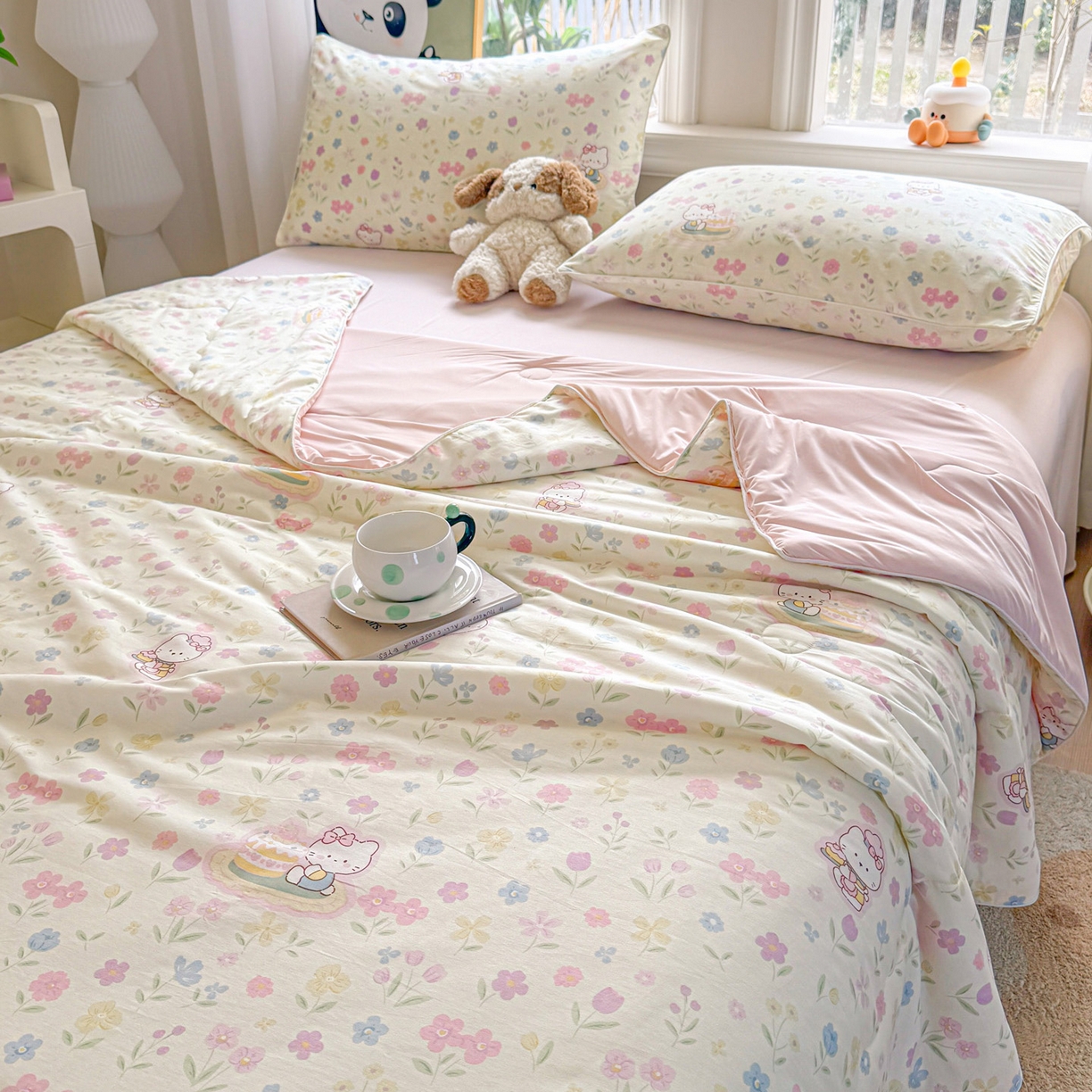 91家纺网 家纺一手货源 找家纺 万盛家纺 2026新款全棉锦氨凉感夏被夏凉被空调被 凯蒂甜品会