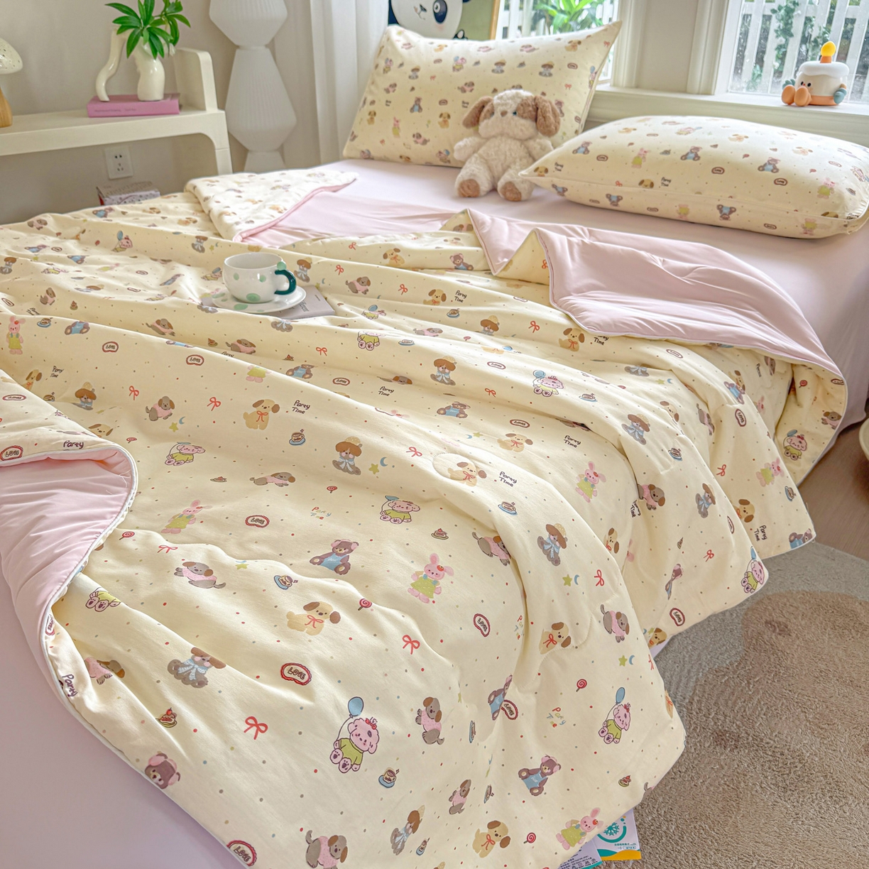 91家纺网 家纺一手货源 找家纺 万盛家纺 2026新款全棉锦氨凉感夏被夏凉被空调被 韩系小萌物