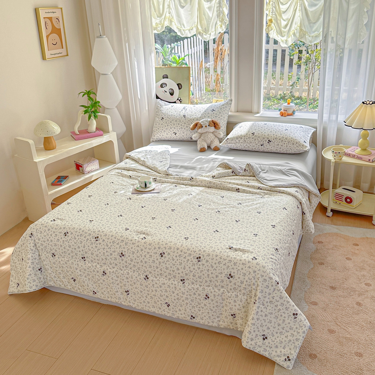 91家纺网 家纺一手货源 找家纺 万盛家纺 2026新款全棉锦氨凉感夏被夏凉被空调被 墨兰樱桃