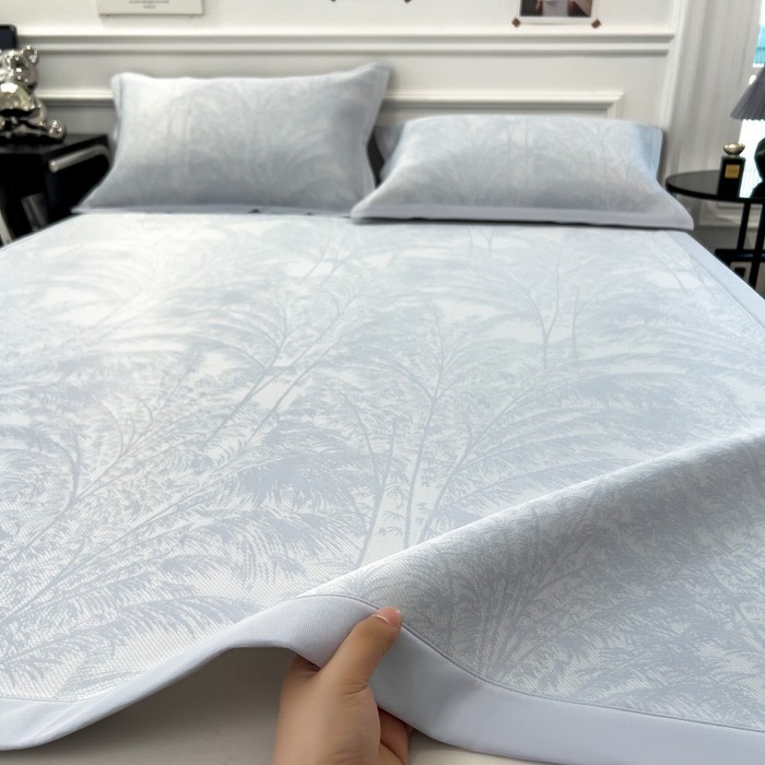 倾慕 2026新款提花凉感凉席床席款三件套系列 森林奇境蓝床席款