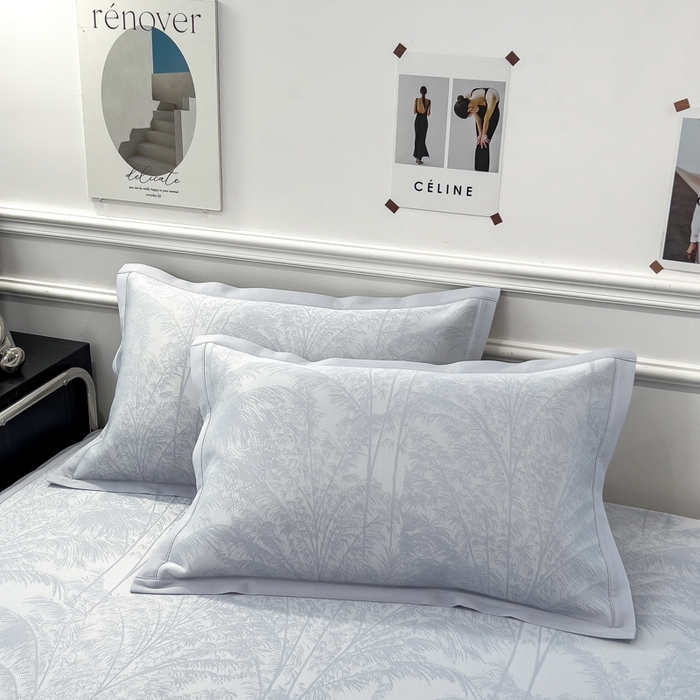 91家纺网 家纺一手货源 找家纺 倾慕 2026新款提花凉感凉席床席款三件套系列 森林奇境蓝床席款