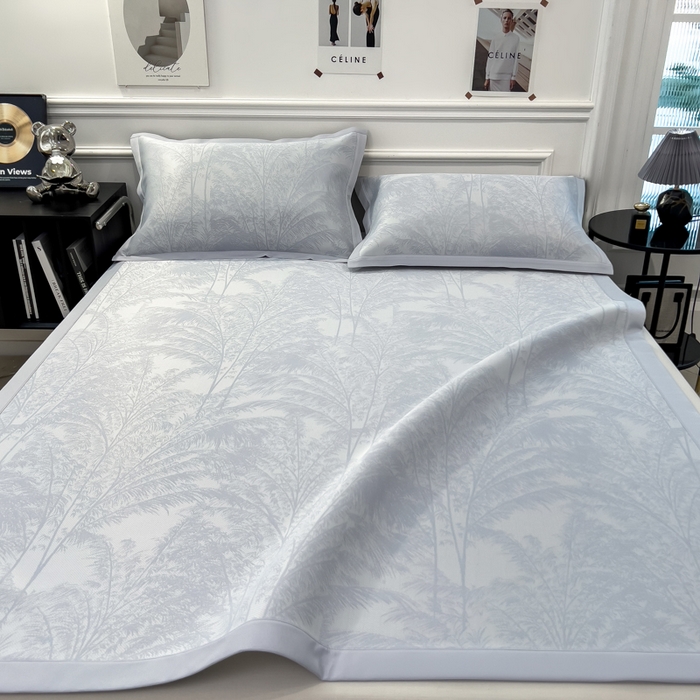 91家纺网 家纺一手货源 找家纺 倾慕 2026新款提花凉感凉席床席款三件套系列 森林奇境蓝床席款