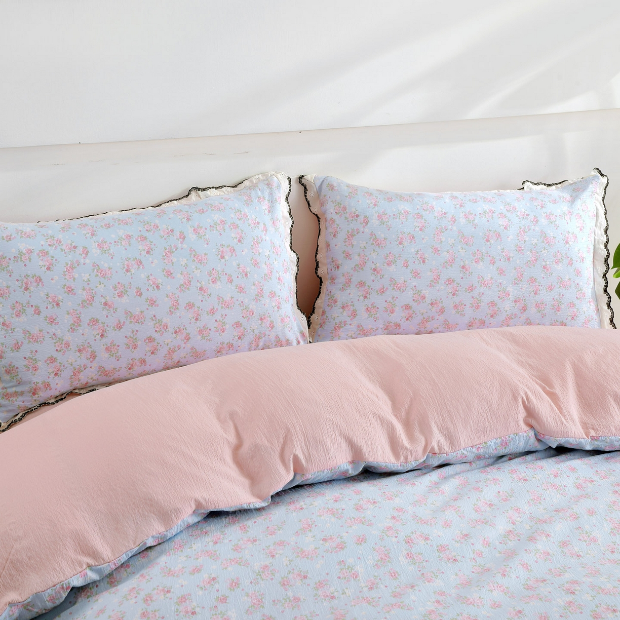 91家纺网 家纺一手货源 找家纺 三悦四季 2026春夏新款小清新云感皱皱纱四件套 梨花小院