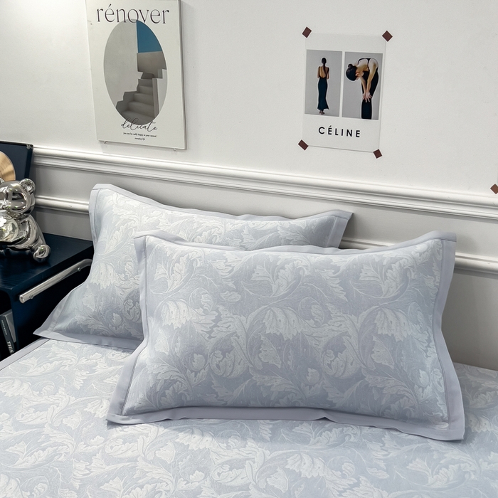 91家纺网 家纺一手货源 找家纺 倾慕 2026新款提花凉感凉席床席款三件套系列 叶之恋蓝床席款