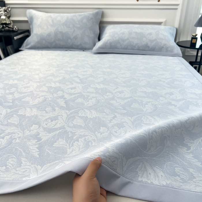 倾慕 2026新款提花凉感凉席床席款三件套系列 叶之恋蓝床席款