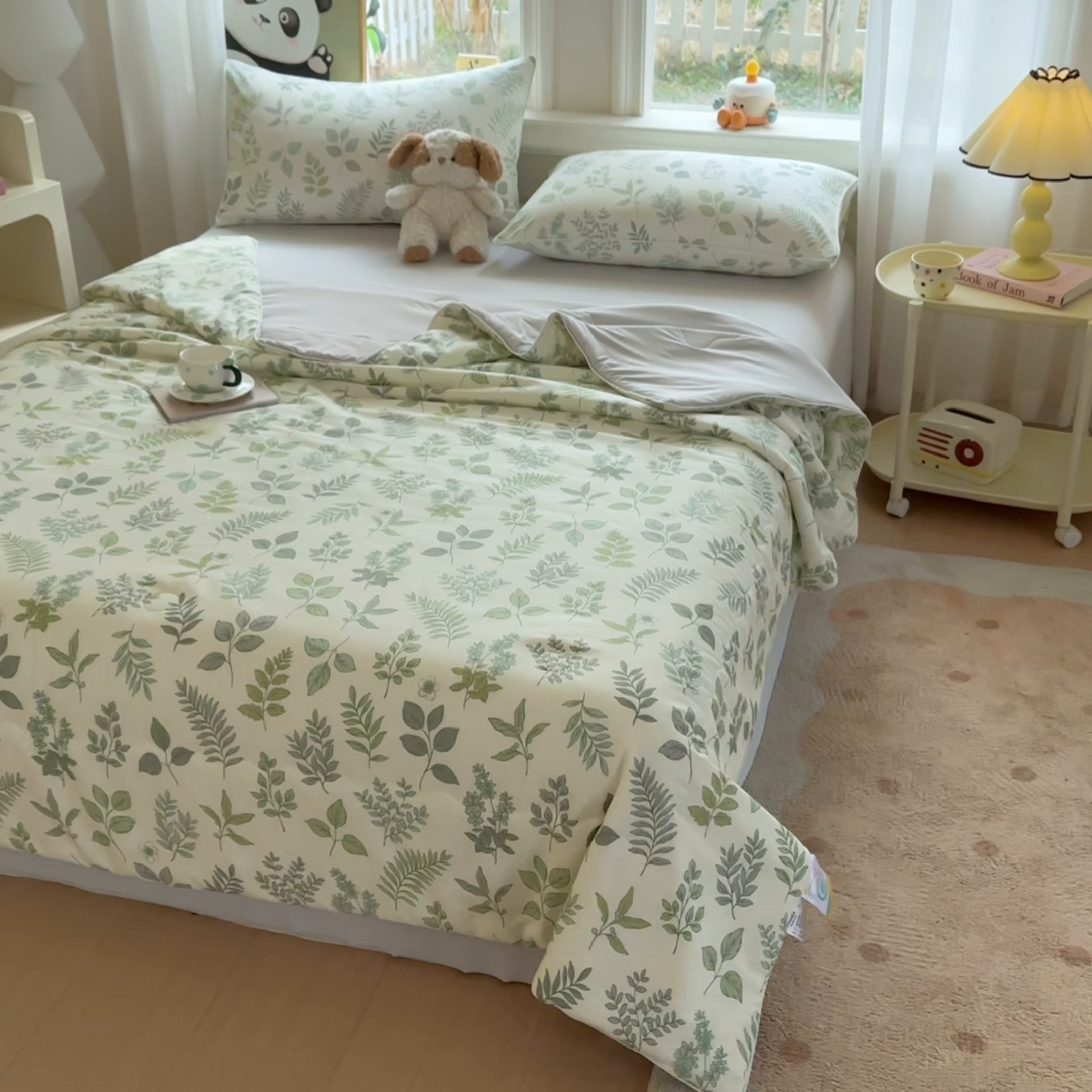 91家纺网 家纺一手货源 找家纺 万盛家纺 2026新款全棉锦氨凉感夏被夏凉被空调被 夏槿绿