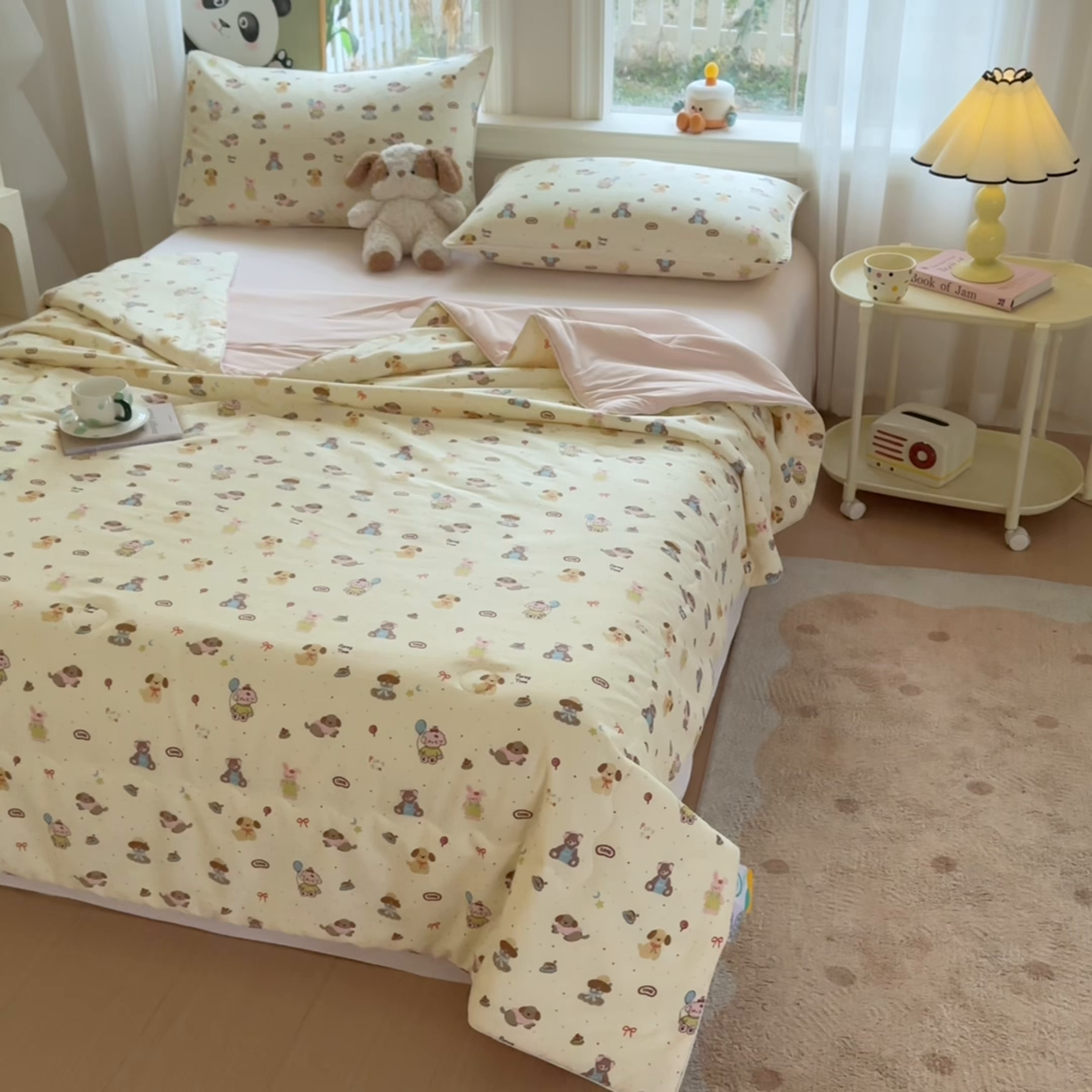 91家纺网 家纺一手货源 找家纺 万盛家纺 2026新款全棉锦氨凉感夏被夏凉被空调被 韩系小萌物