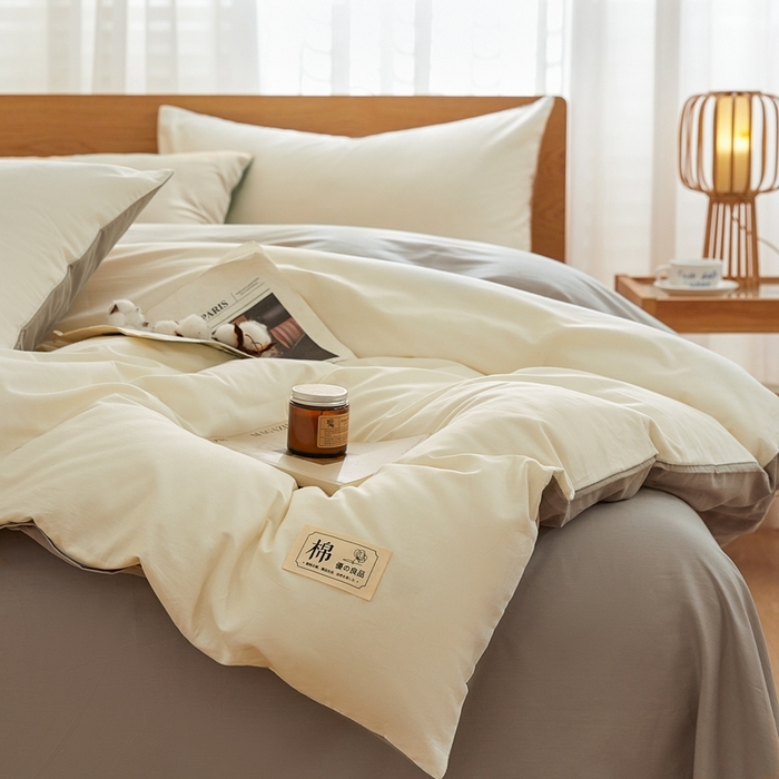 91家纺网 家纺一手货源 找家纺 恋人优选 2026新款40支13070全棉纯棉四件套 奶白+卡其