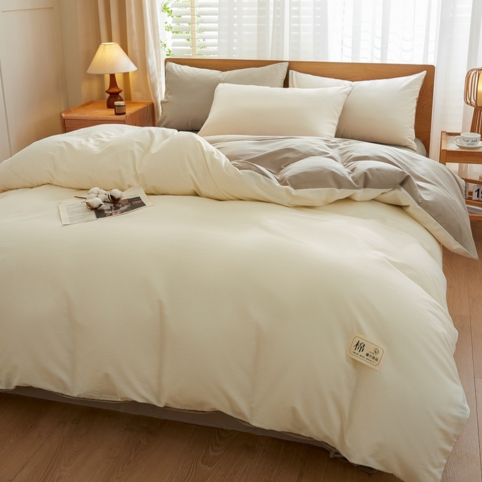 91家纺网 家纺一手货源 找家纺 恋人优选 2026新款40支13070全棉纯棉四件套 奶白+卡其