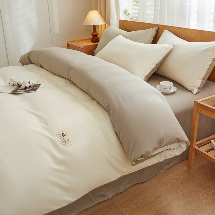 91家纺网 家纺一手货源 找家纺 恋人优选 2026新款40支13070全棉纯棉四件套 奶白+卡其