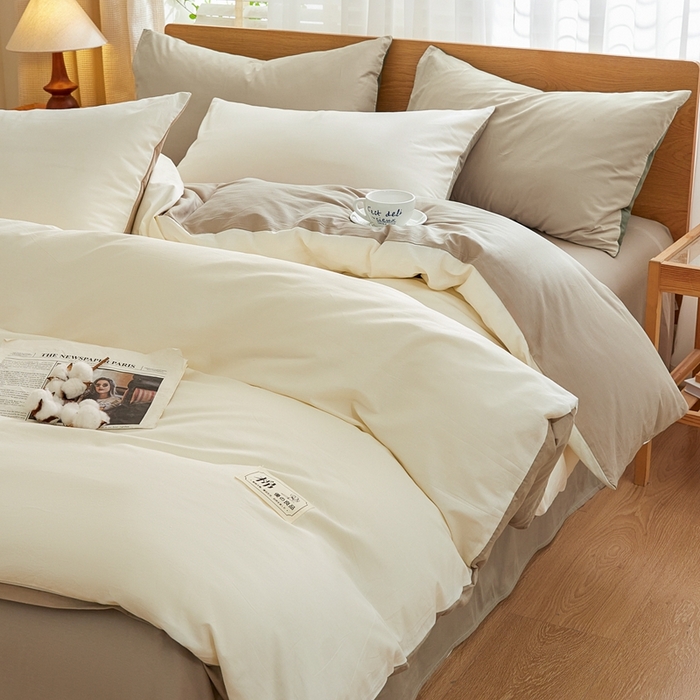 91家纺网 家纺一手货源 找家纺 恋人优选 2026新款40支13070全棉纯棉四件套 奶白+卡其