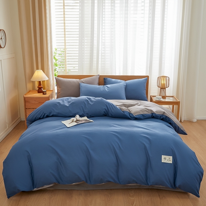 91家纺网 家纺一手货源 找家纺 恋人优选 2026新款40支13070全棉纯棉四件套 牛仔蓝+浅灰