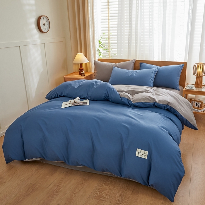 91家纺网 家纺一手货源 找家纺 恋人优选 2026新款40支13070全棉纯棉四件套 牛仔蓝+浅灰