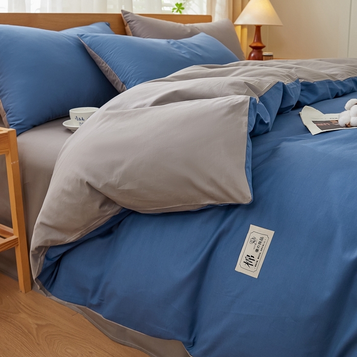 91家纺网 家纺一手货源 找家纺 恋人优选 2026新款40支13070全棉纯棉四件套 牛仔蓝+浅灰