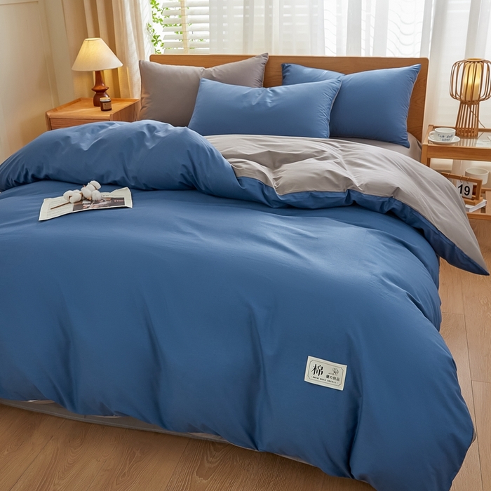 91家纺网 家纺一手货源 找家纺 恋人优选 2026新款40支13070全棉纯棉四件套 牛仔蓝+浅灰