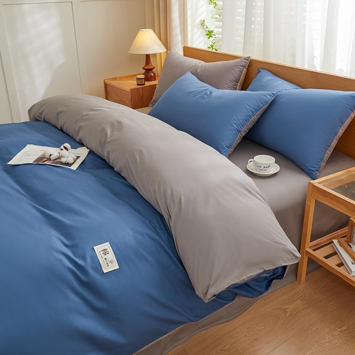 91家纺网 家纺一手货源 找家纺 恋人优选 2026新款40支13070全棉纯棉四件套 牛仔蓝+浅灰