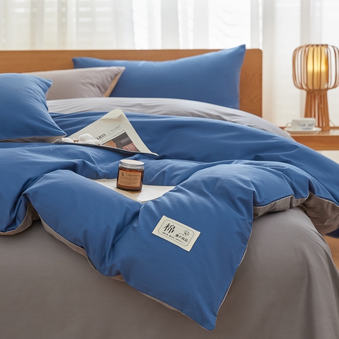 91家纺网 家纺一手货源 找家纺 恋人优选 2026新款40支13070全棉纯棉四件套 牛仔蓝+浅灰