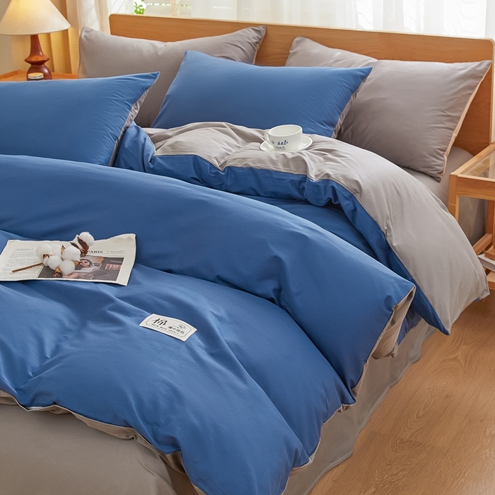 91家纺网 家纺一手货源 找家纺 恋人优选 2026新款40支13070全棉纯棉四件套 牛仔蓝+浅灰