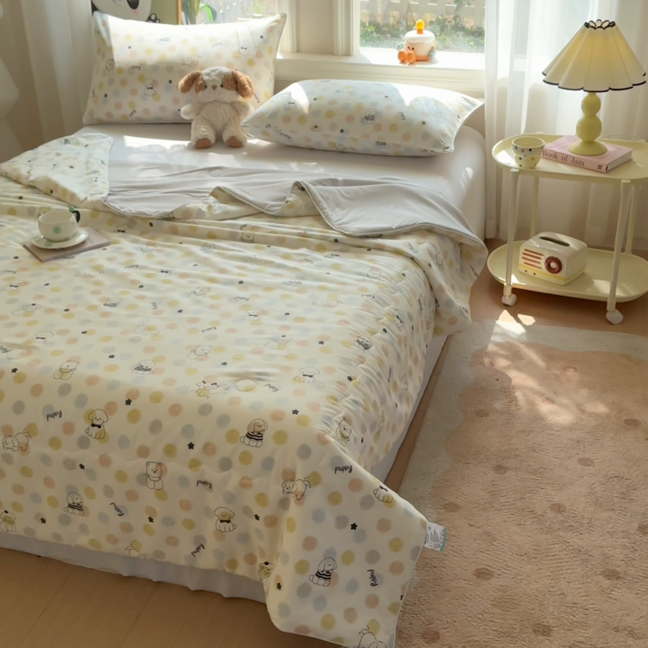 91家纺网 家纺一手货源 找家纺 万盛家纺 2026新款全棉锦氨凉感夏被夏凉被空调被 顽皮狗