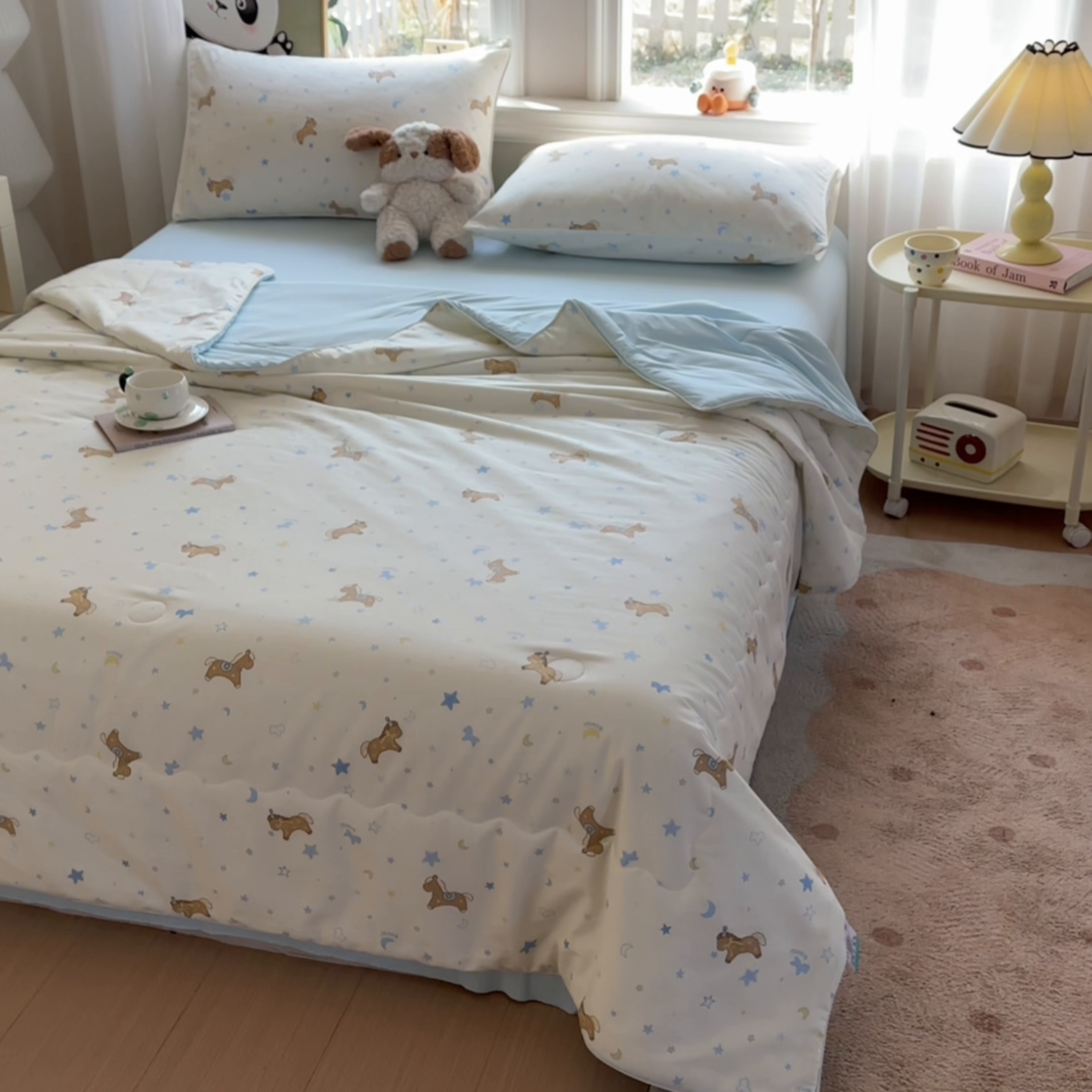 91家纺网 家纺一手货源 找家纺 万盛家纺 2026新款全棉锦氨凉感夏被夏凉被空调被 木马心愿