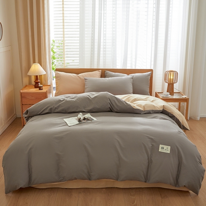 91家纺网 家纺一手货源 找家纺 恋人优选 2026新款40支13070全棉纯棉四件套 浅灰+卡其