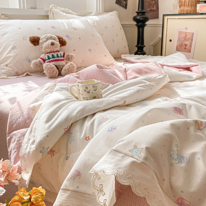 91家纺网 家纺一手货源 找家纺 老帅的工厂店 2026新款A类古棉花边抗菌夏被 粉海星谣