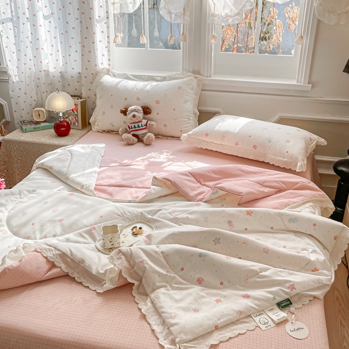 91家纺网 家纺一手货源 找家纺 老帅的工厂店 2026新款A类古棉花边抗菌夏被 粉海星谣